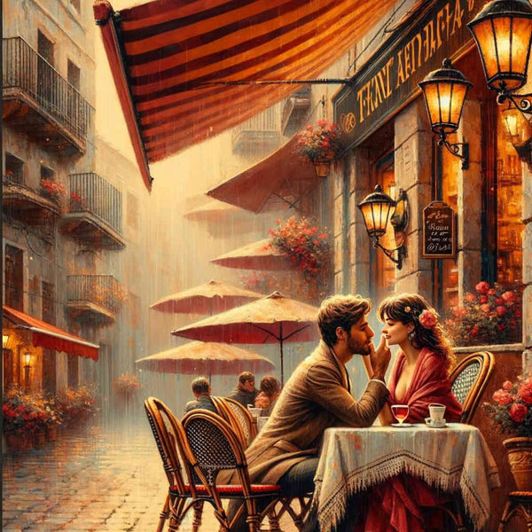 Street cafe, couple drinking wine - Paint by Numbers