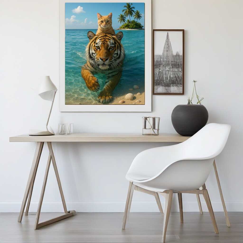 Paint by Numbers - Cat Swims on Tiger Through Sea