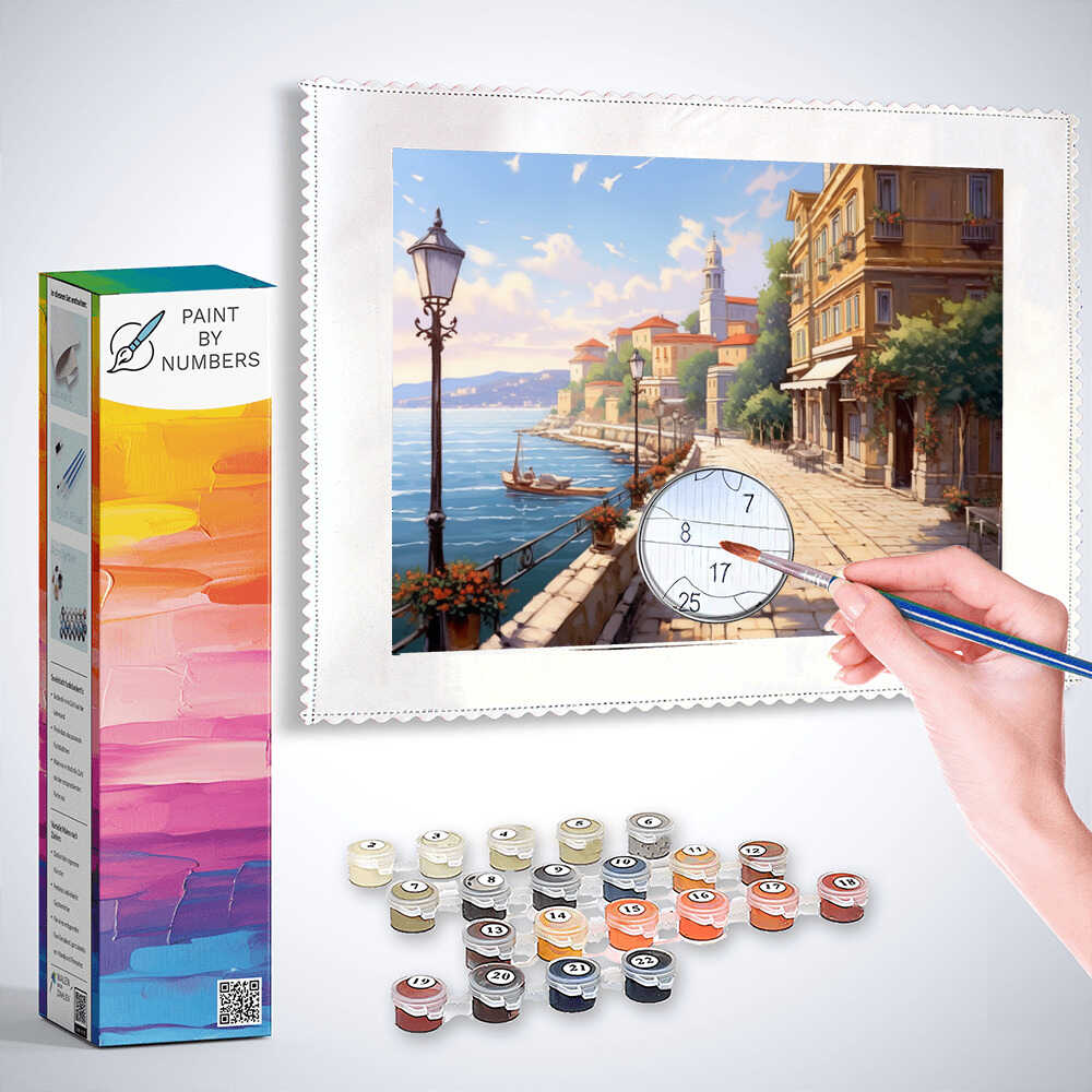 Paint by Numbers - Mediterranean morning dream, waterfront promenade