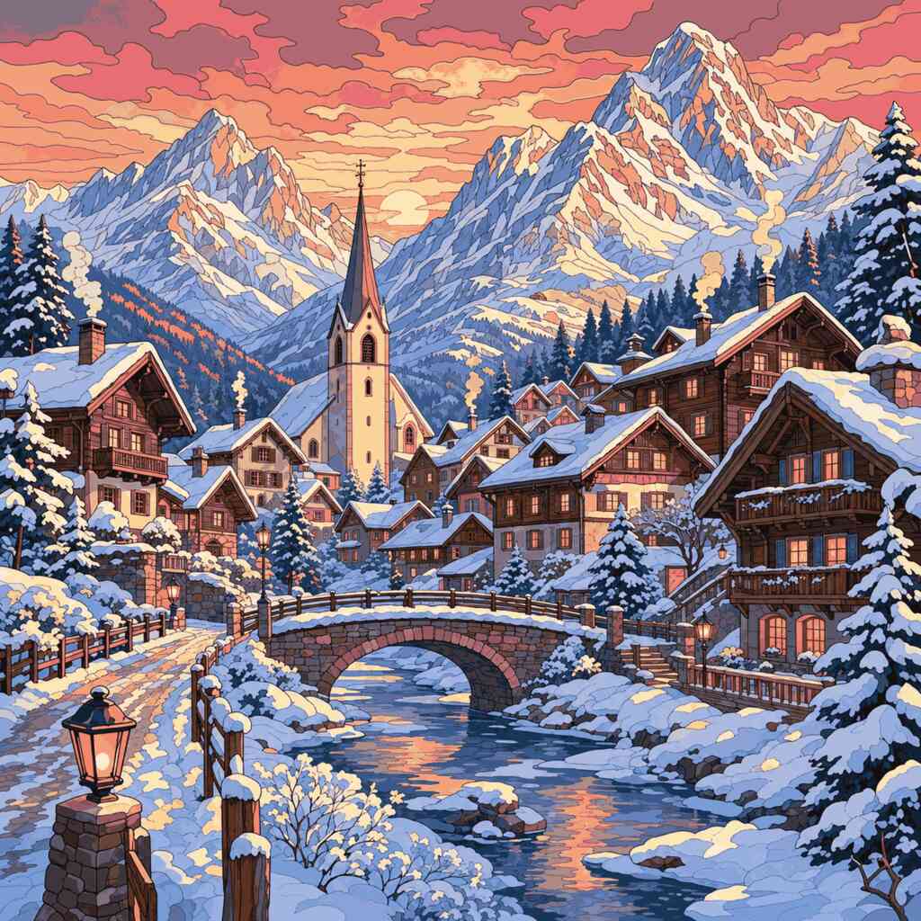 Paint by Numbers - Winter mountain idyll – the magic of the evening
