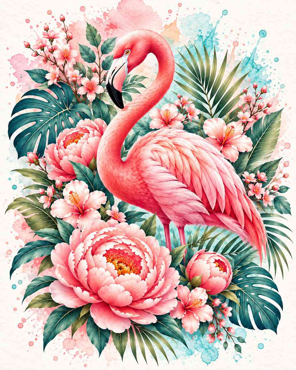 Paint by Numbers - Flamingo magic in a sea of flowers