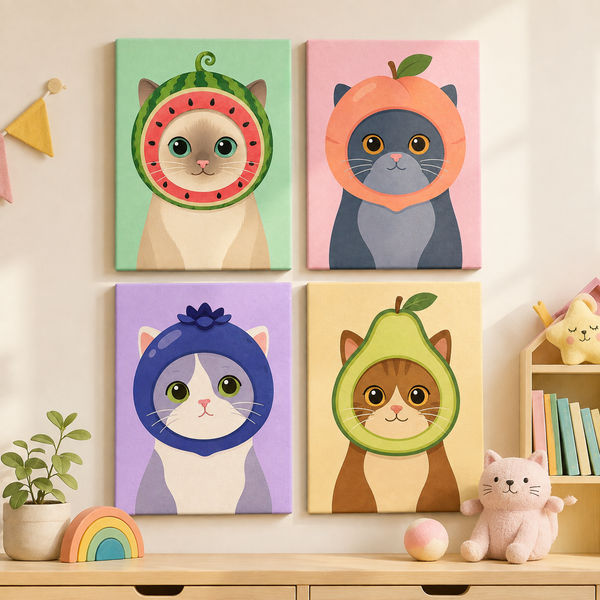 Fruity cats, set of 4 - Mini paint by numbers