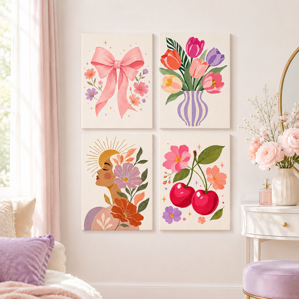Pretty in rose, set of 4 - Mini paint by numbers