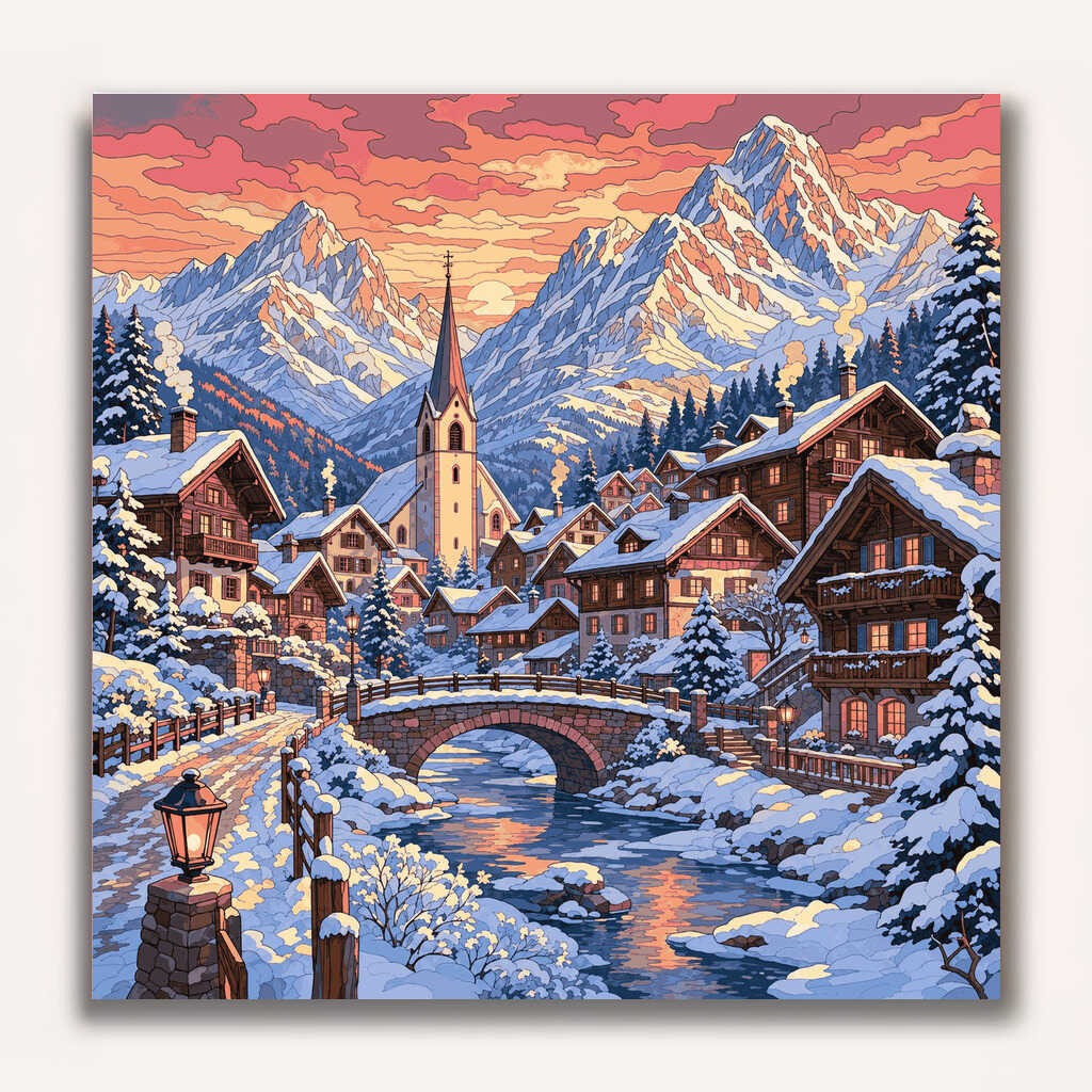 Paint by Numbers - Winter mountain idyll – the magic of the evening
