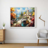 Paint by Numbers - Dreamy garden idyll with an elegant villa, stone path, colorful flowers, and a lively waterfall in an impressionistic style.