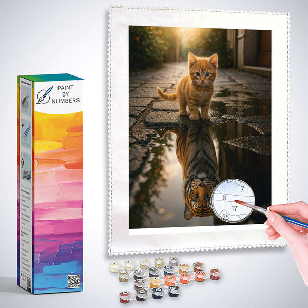 Paint by Numbers - Small Red Cat Big Tiger Mirror Picture