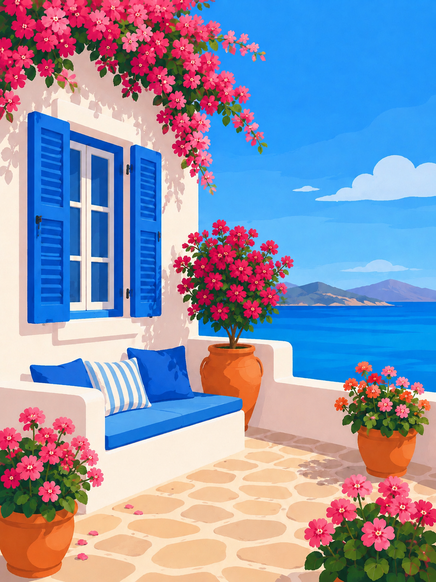 Santorini dreams, set of 4 - Mini paint by numbers