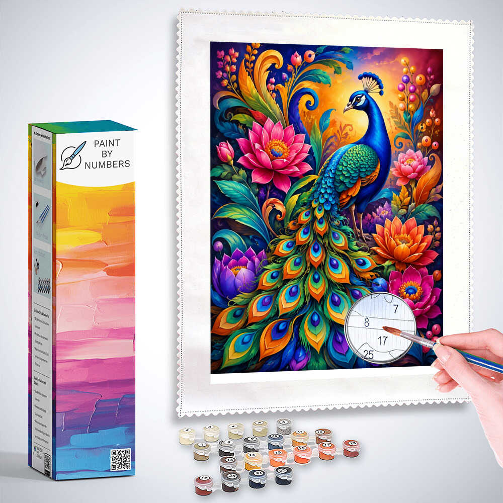 Paint by Numbers - Peacock magic in a sea of colors