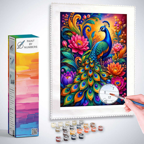 Paint by Numbers - Peacock magic in a sea of colors