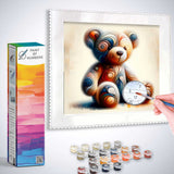 Paint by Numbers - Emotional Swirl, a teddy bear in abstract patterns, warm colors, nostalgic and joyful art suitable for all ages
