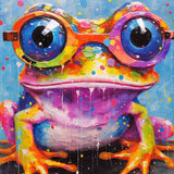 Paint by Numbers - Colorful frog with goggle eyes and vibrant colors in playful cartoon style.