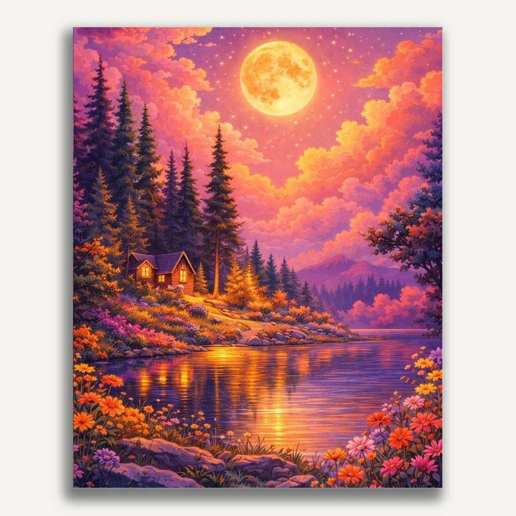 Paint by Numbers - Magical moonlit night at the lake