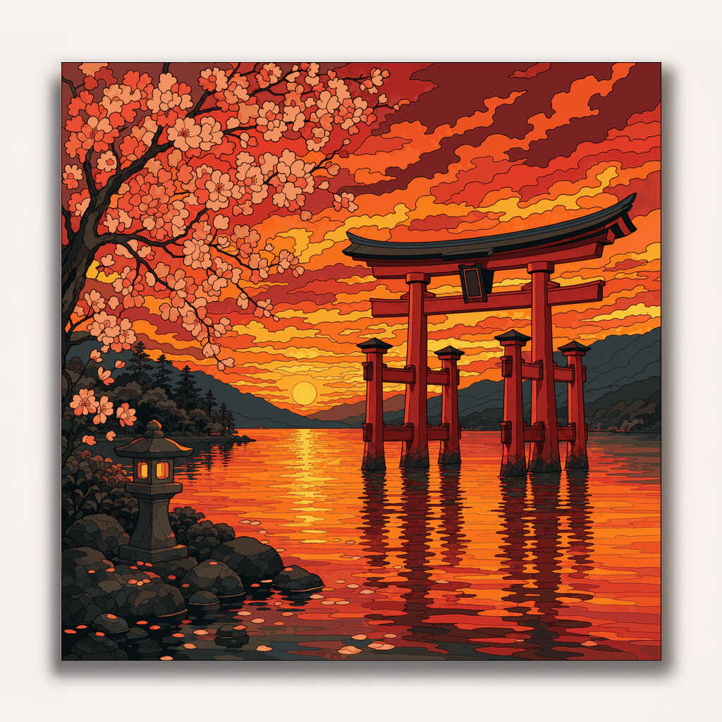 Paint by Numbers - Torii im Abendrot