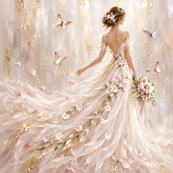Paint by Numbers - Woman with white dress, butterflies and flowers