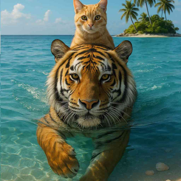 Paint by Numbers - Cat Swims on Tiger Through Sea