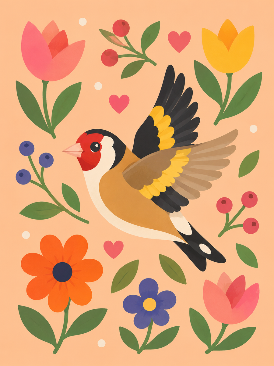colorful birds, set of 4 - Mini paint by numbers