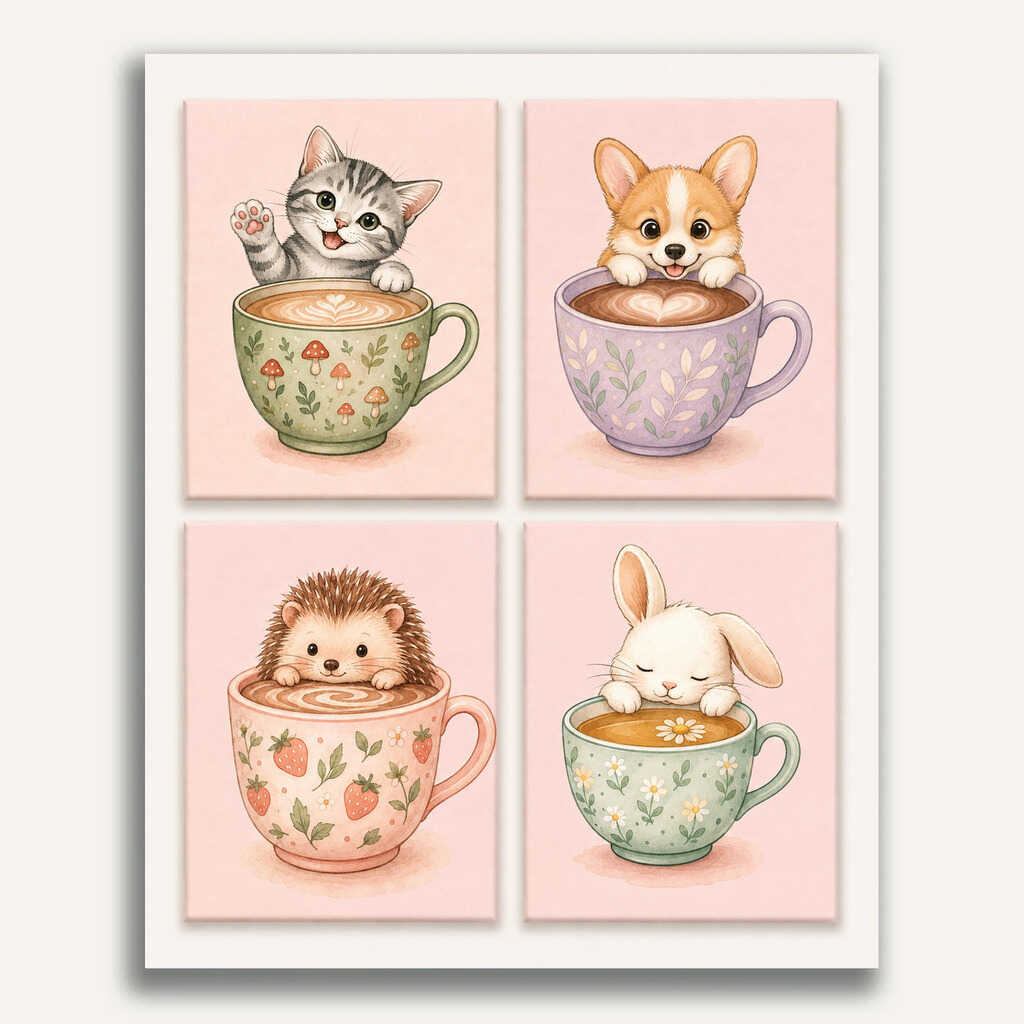 Paint by Numbers - Cuddly mugs, set of 4 - Mini paint by numbers