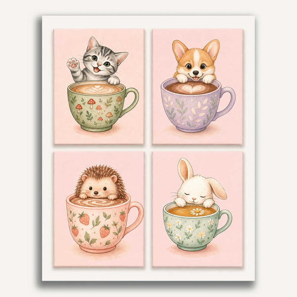 Paint by Numbers - Cuddly mugs, set of 4 - Mini paint by numbers