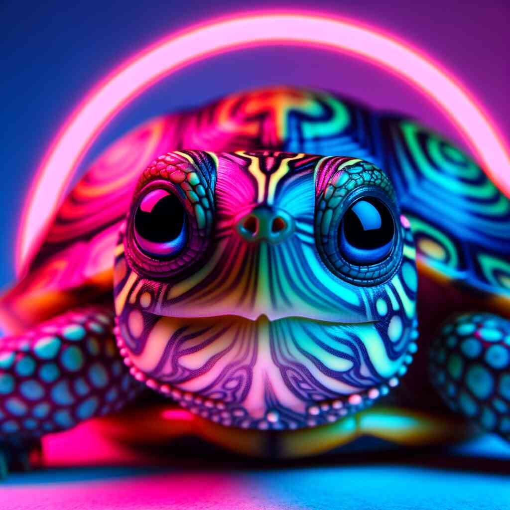 Paint by Numbers - Colors of Daydreaming Turtle in Fluorescent Neon Contours and Mesmerizing Patterns