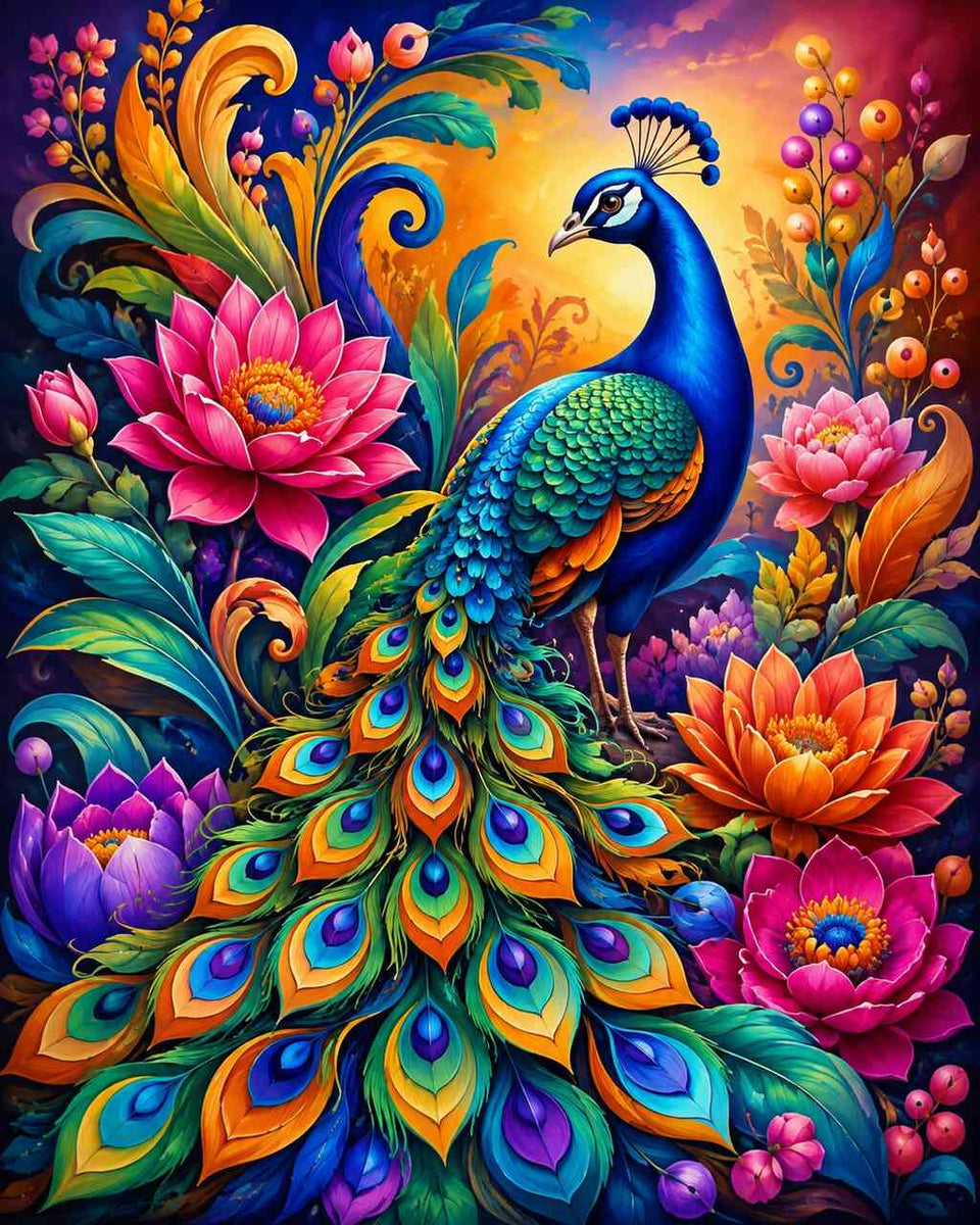 Paint by Numbers - Peacock magic in a sea of colors