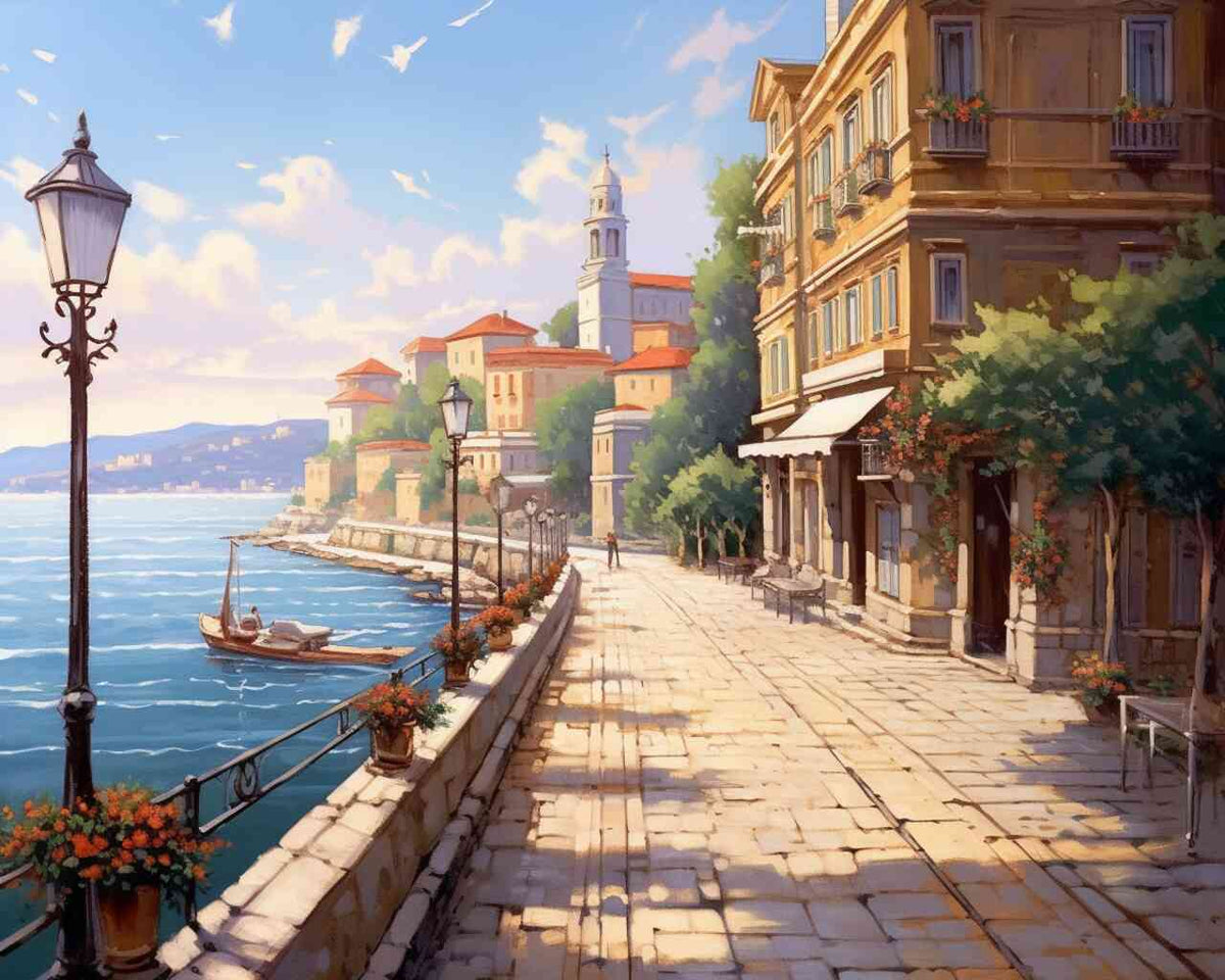 Paint by Numbers - Mediterranean morning dream, waterfront promenade
