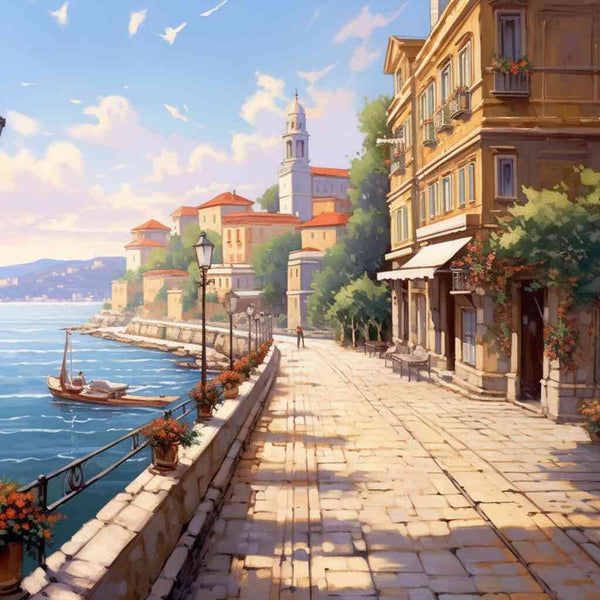 Paint by Numbers - Mediterranean morning dream, waterfront promenade