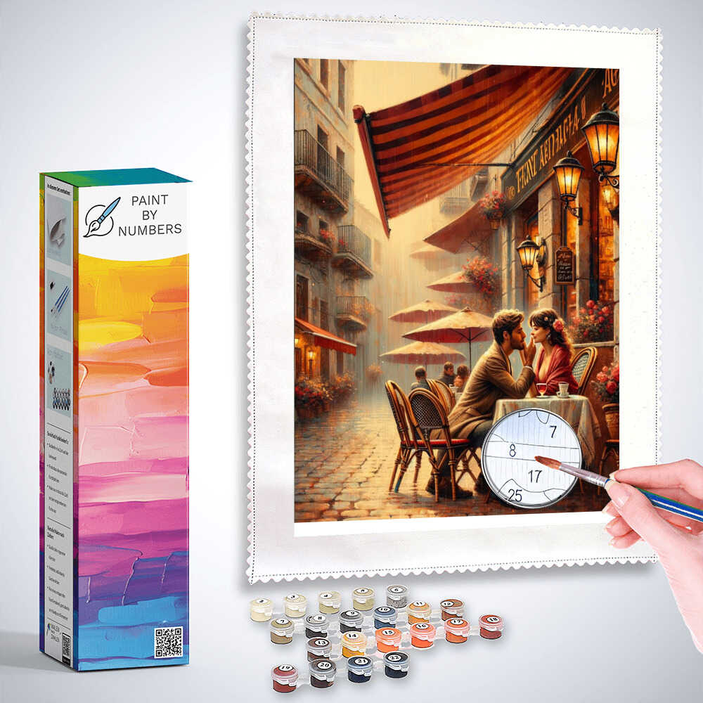 Street cafe, couple drinking wine - Paint by Numbers