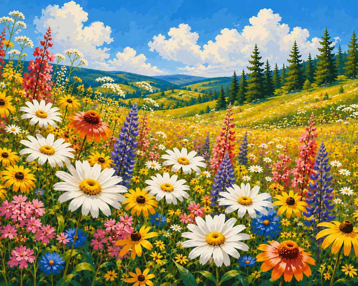 Paint by Numbers - Floral magic: A summer meadow in full splendor