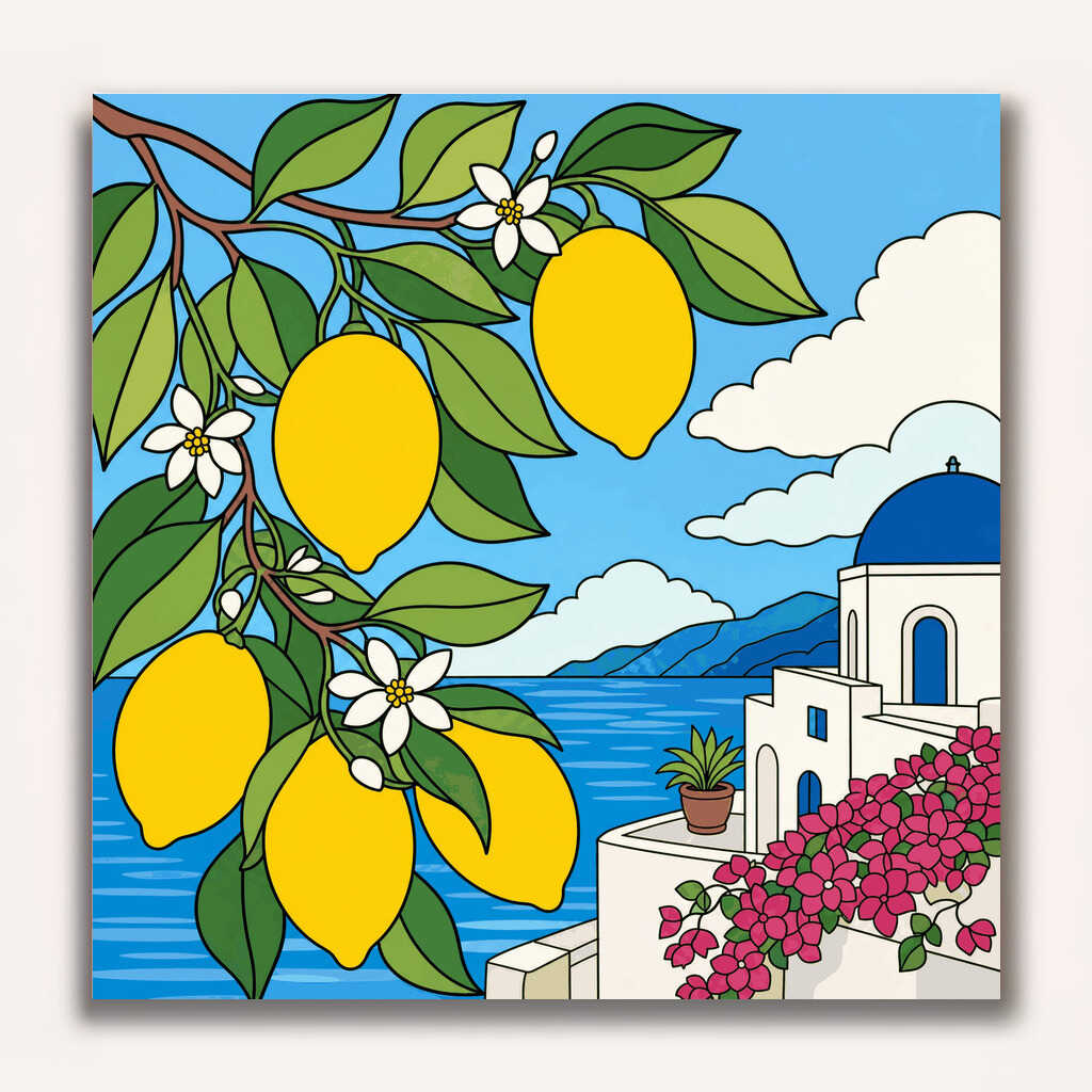 Paint by Numbers - Lemon summer over Santorini