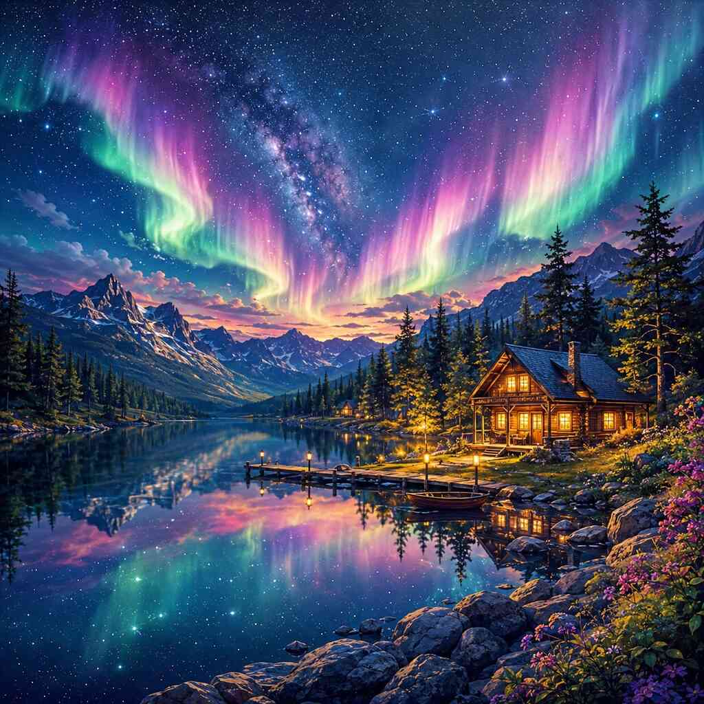 Paint by Numbers - Magical Northern Lights over the lake
