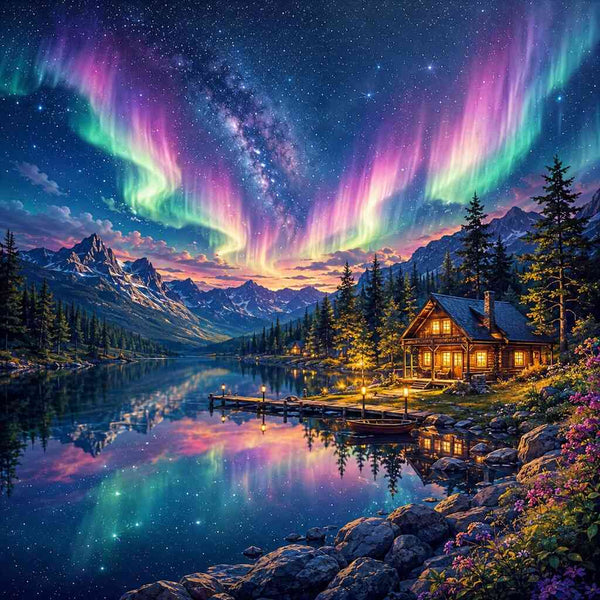 Paint by Numbers - Magical Northern Lights over the lake