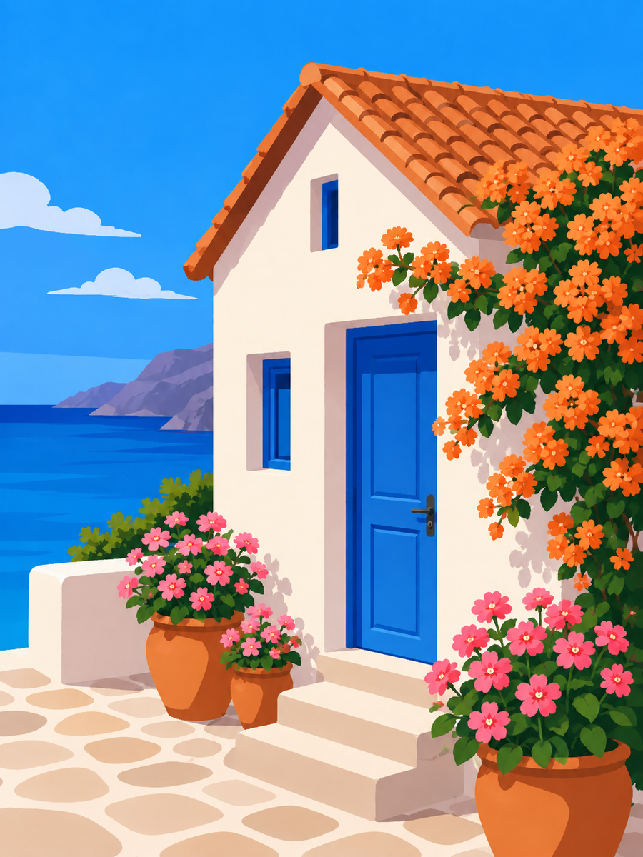 Greek summer, set of 4 - Mini paint by numbers