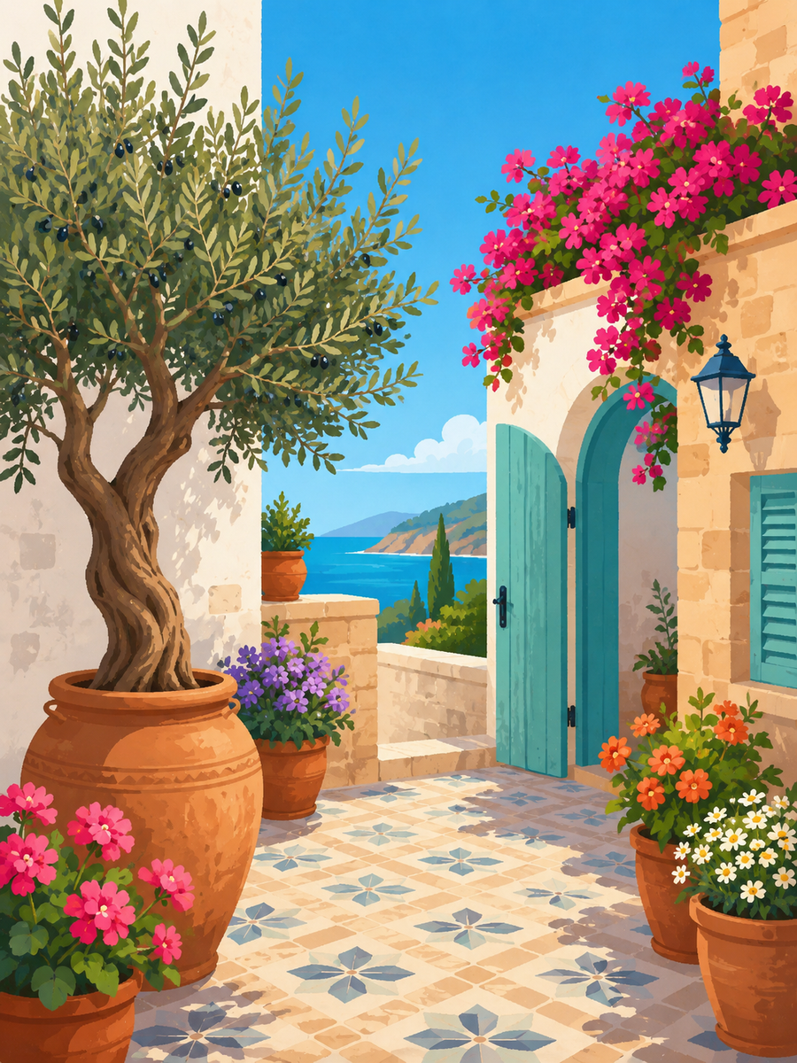 Mediterranean delight, set of 4 - Mini paint by numbers