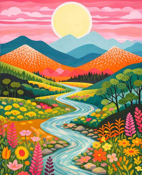 Paint by Numbers - Sunshine magic in the valley of flowers