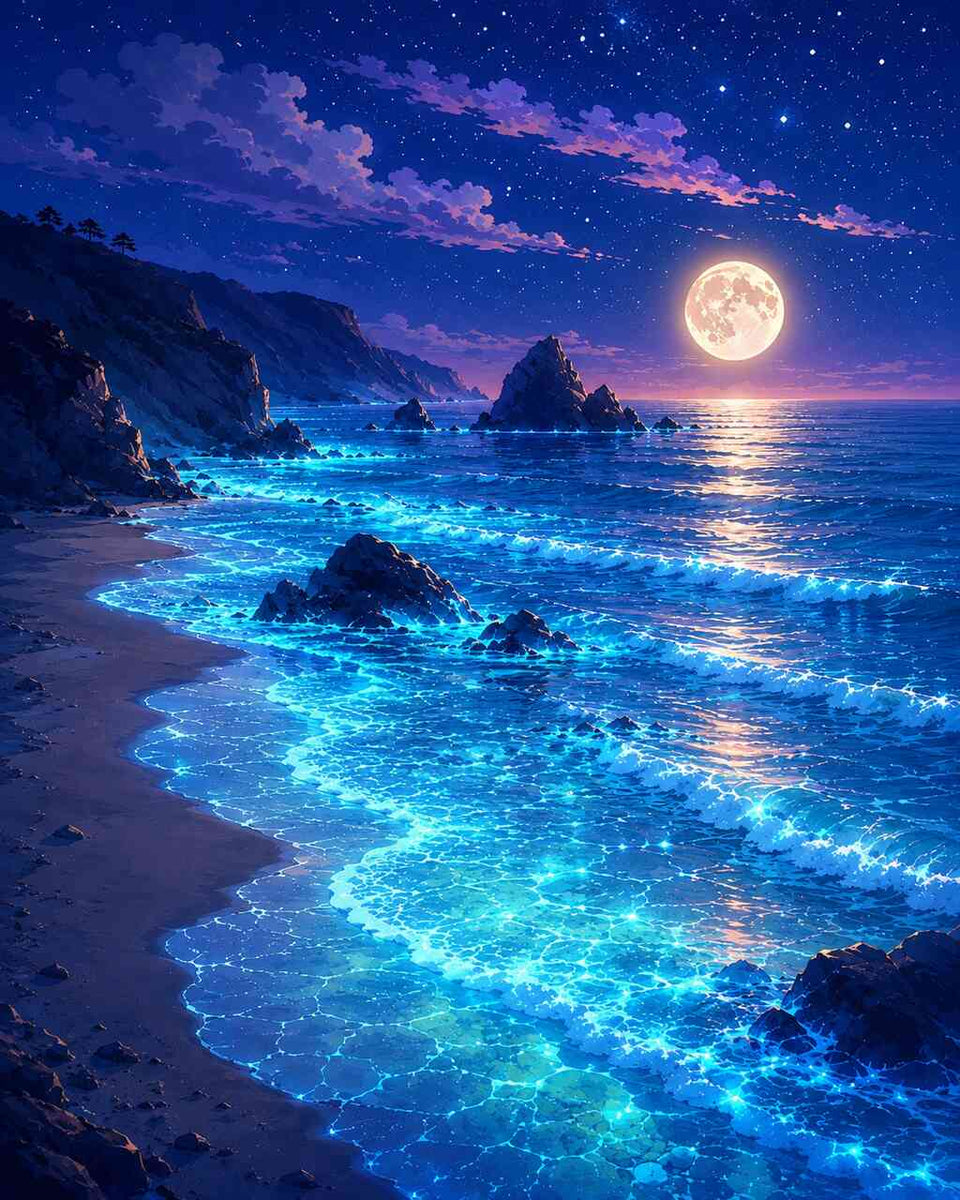 Paint by Numbers - Magical moonlit night by the ocean