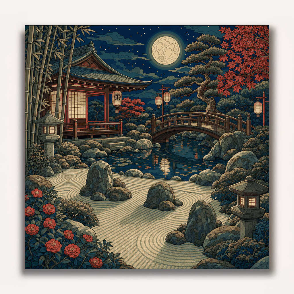 Paint by Numbers - Moonlight over the Zen garden