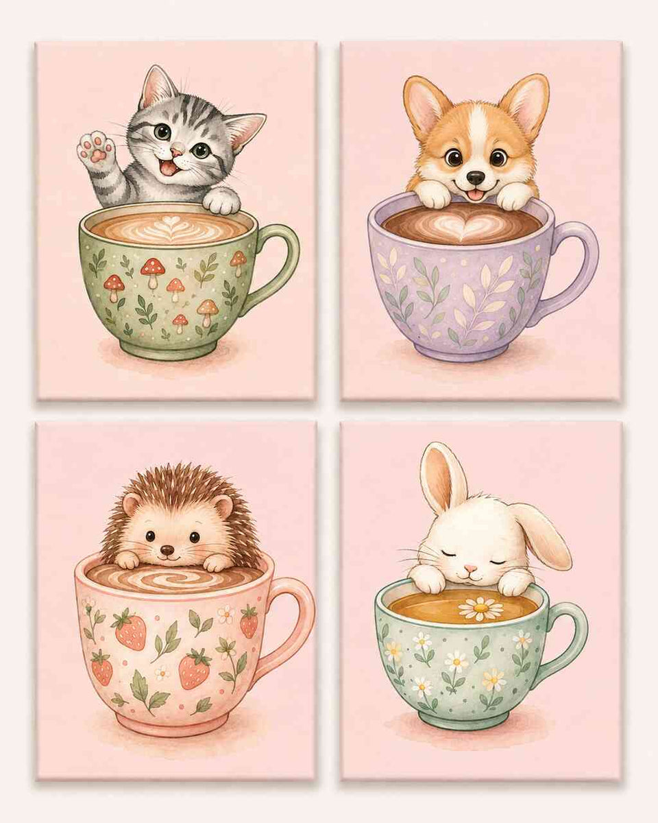 Paint by Numbers - Cuddly mugs, set of 4 - Mini paint by numbers