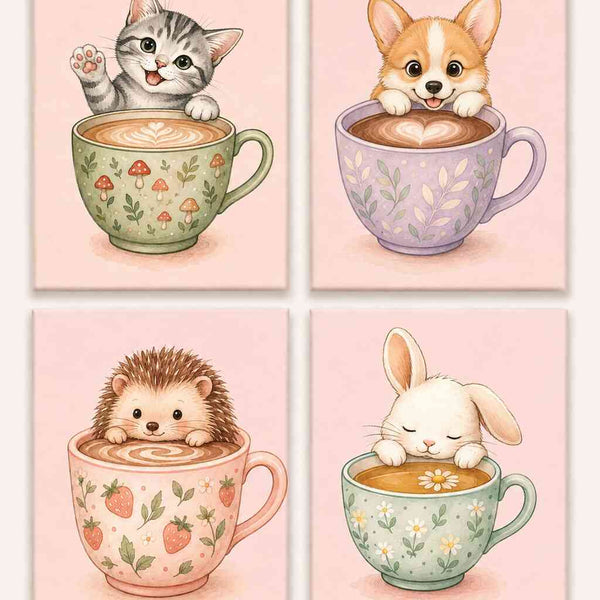 Paint by Numbers - Cuddly mugs, set of 4 - Mini paint by numbers