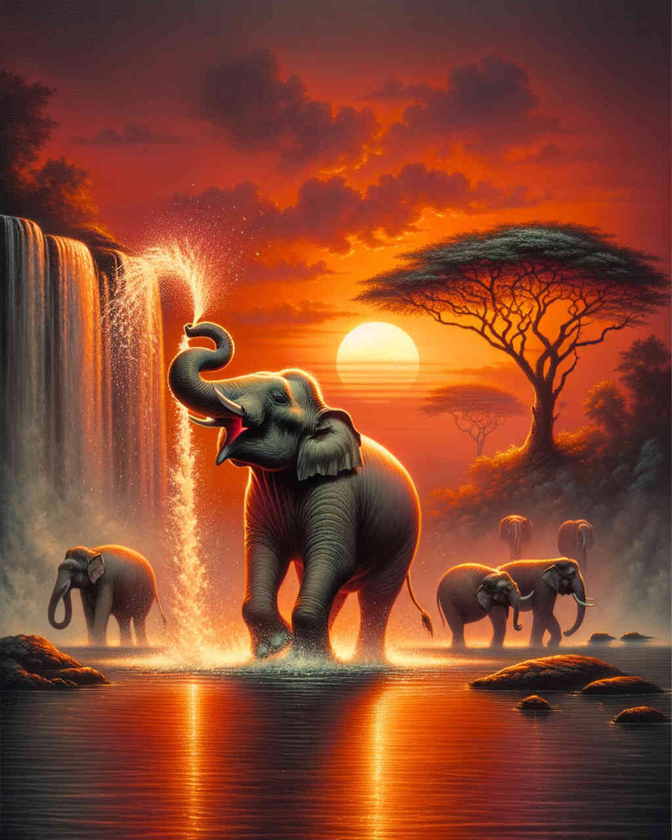 Paint by Numbers - Elephant with water fountain
