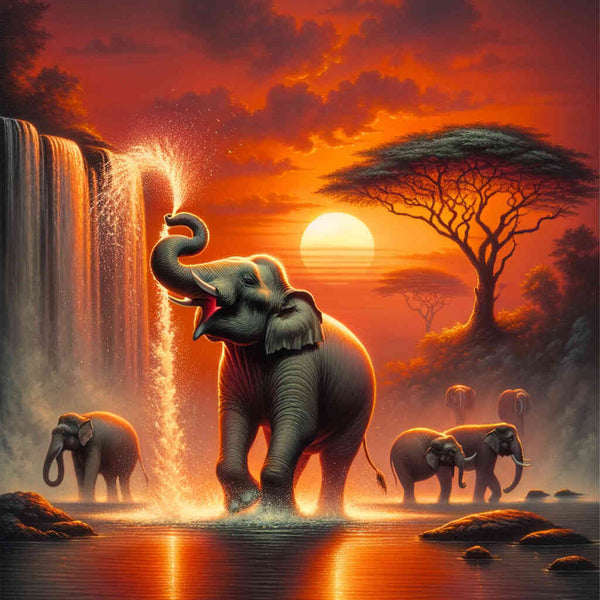 Paint by Numbers - Elephant with water fountain