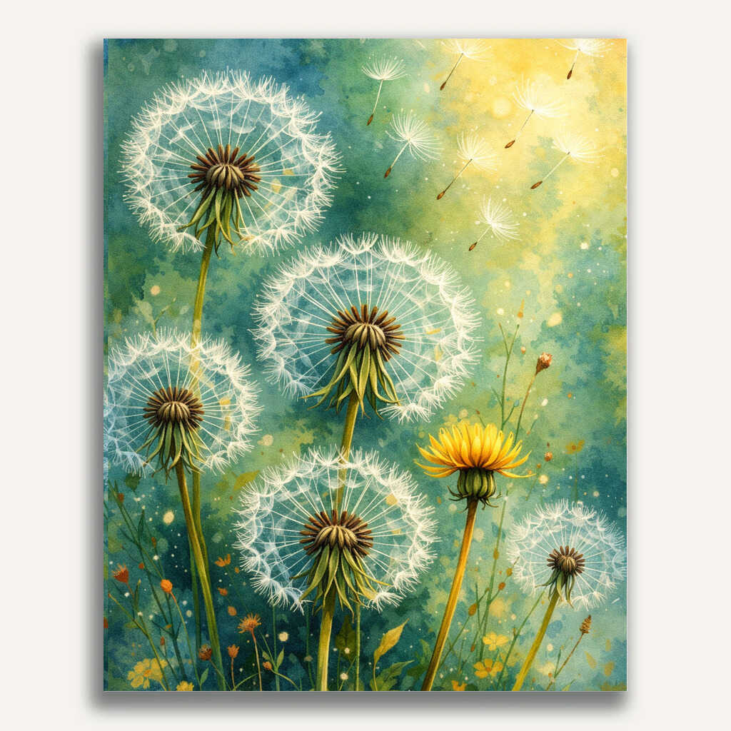 Paint by Numbers - Dandelions in green