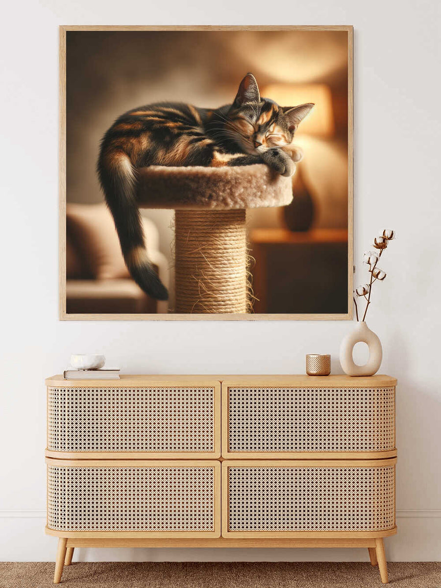 Paint by Numbers - Sunbathing of Peace of Mind artwork with a cat in golden light, creating a warm and peaceful atmosphere.