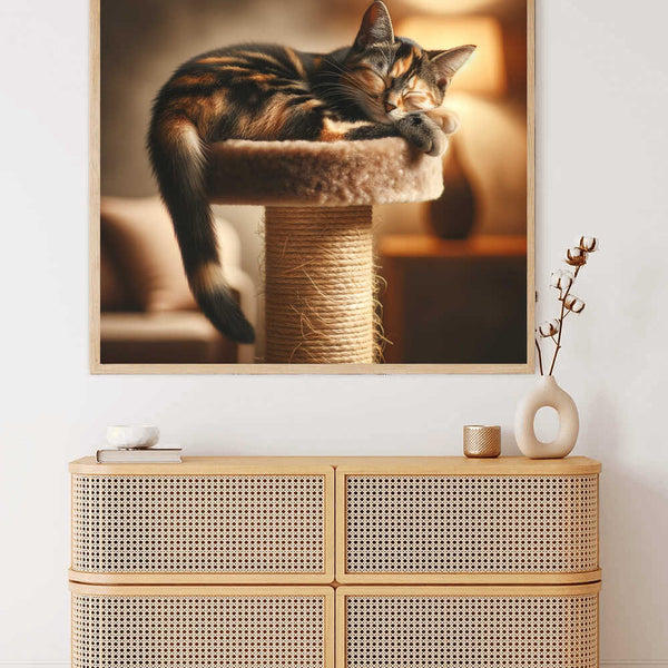 Paint by Numbers - Sunbathing of Peace of Mind artwork with a cat in golden light, creating a warm and peaceful atmosphere.