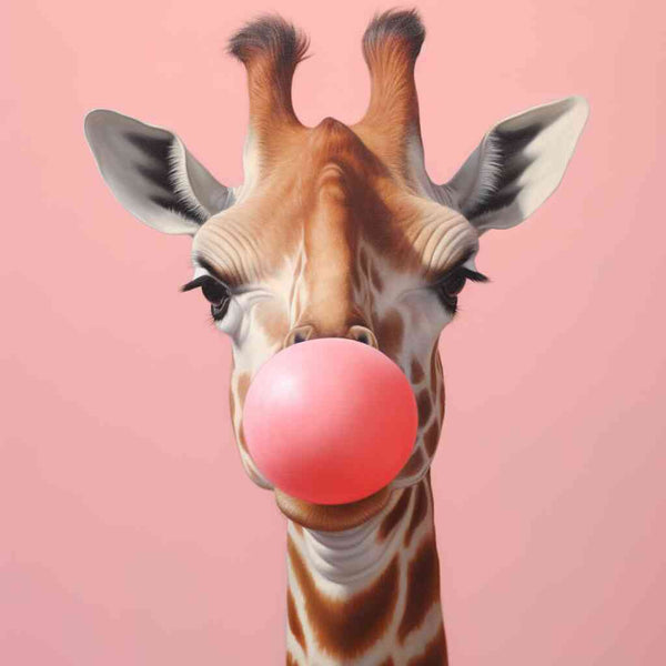 Paint by Numbers - Giraffe with Pink Chewing Gum Bubble against Soft Pink Background