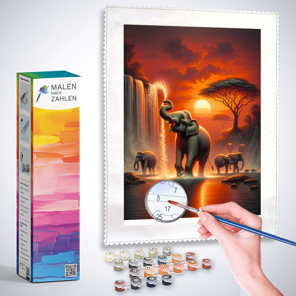 Paint by Numbers - Elephant with water fountain