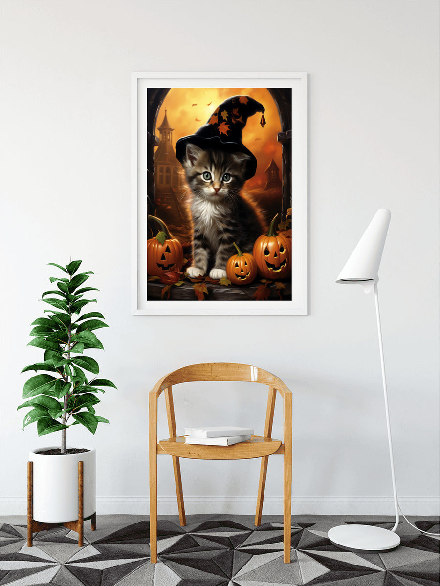 Paint by Numbers - Kitten with hat, Halloween