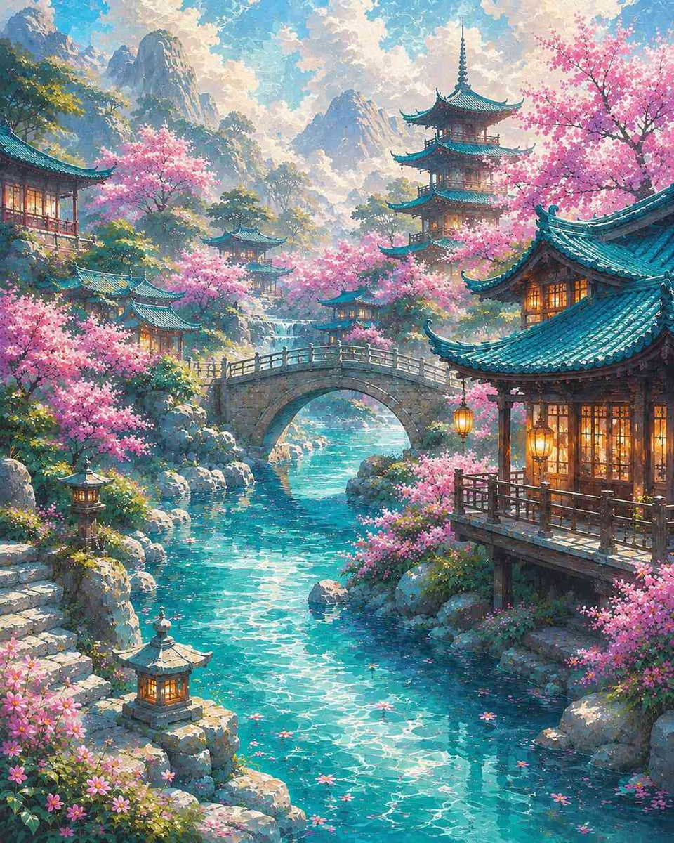 Paint by Numbers - Springtime magic in the cherry blossom valley