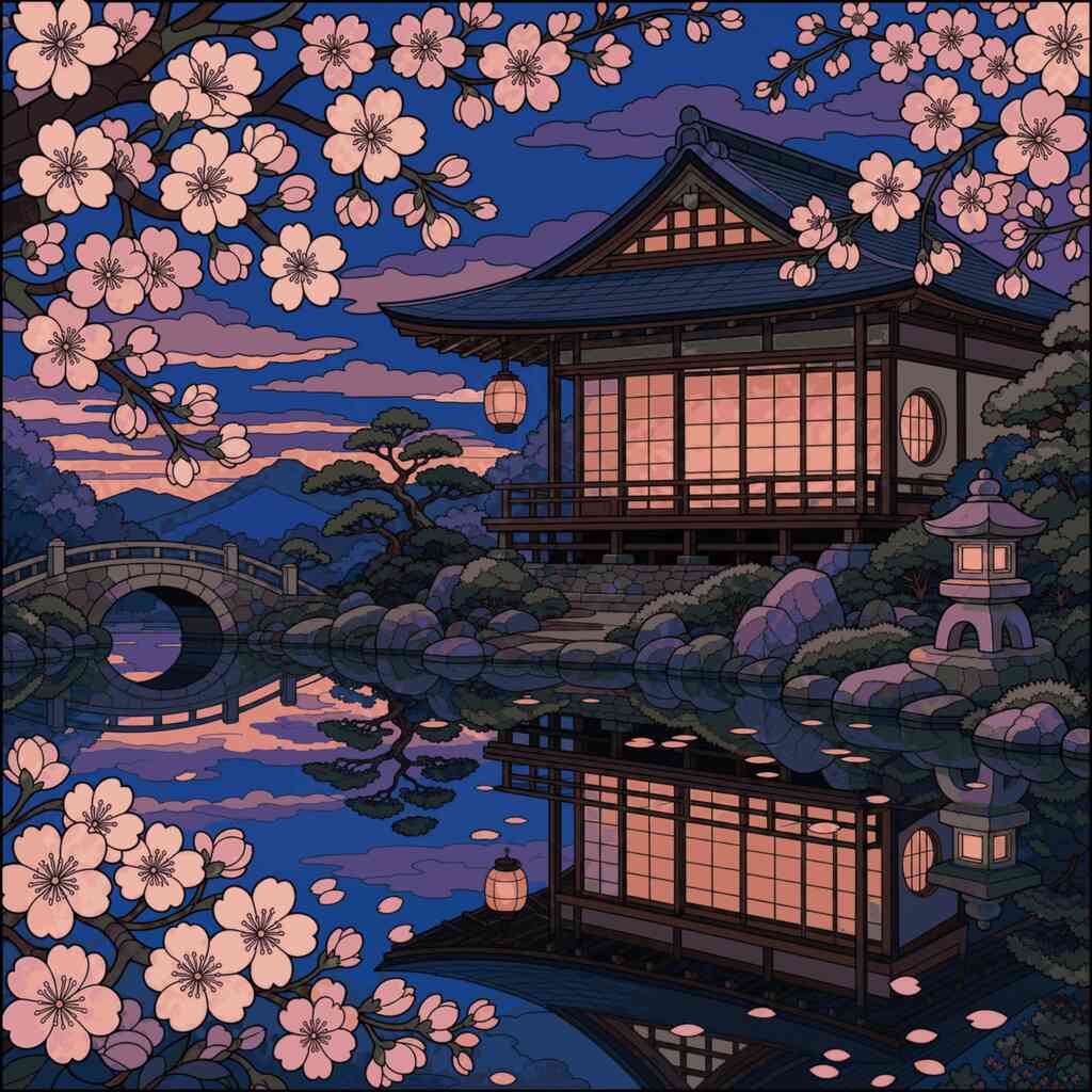 Paint by Numbers - Evening rest in the cherry blossom garden