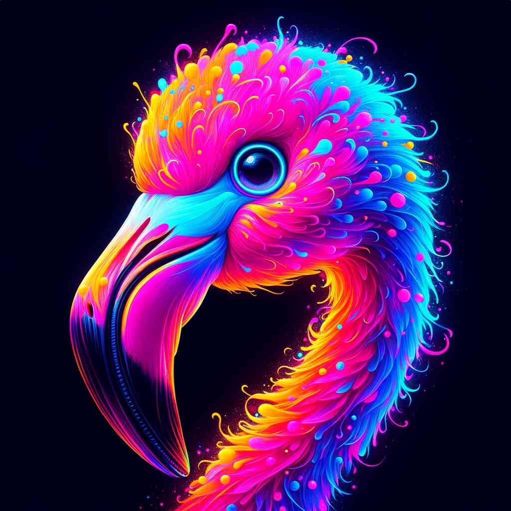 Paint by Numbers vibrant bird portrait with magenta, azure blue, and sunny yellow feathers in modern expressionistic style