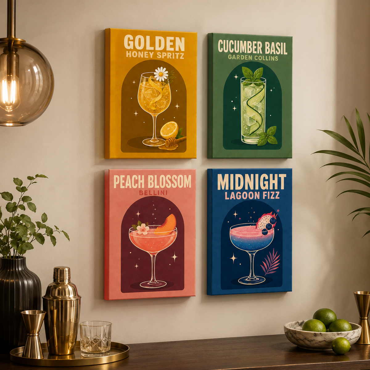 Cocktail night, set of 4 - Mini paint by numbers